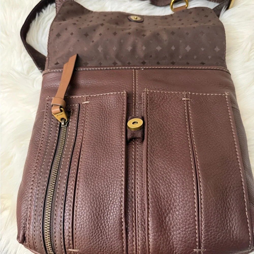 Fossil Dark Brown Leather Messenger Bag
